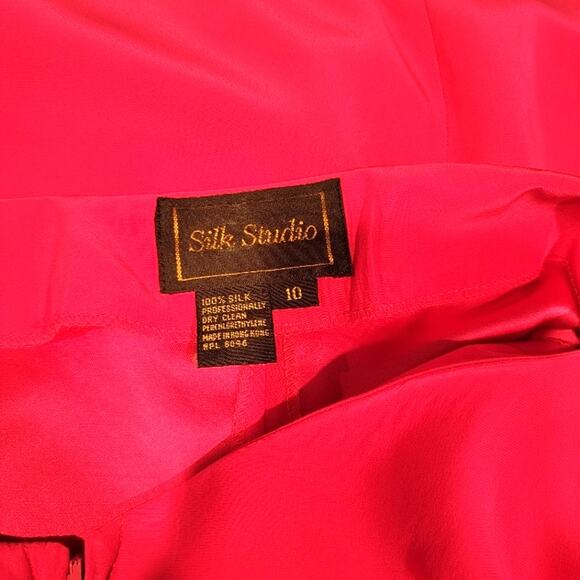 Silk Studio Silk Dress Sz 10‎ Long Sleeve Front Zip Satin Cuffs Fuschia Evening - Picture 3 of 13